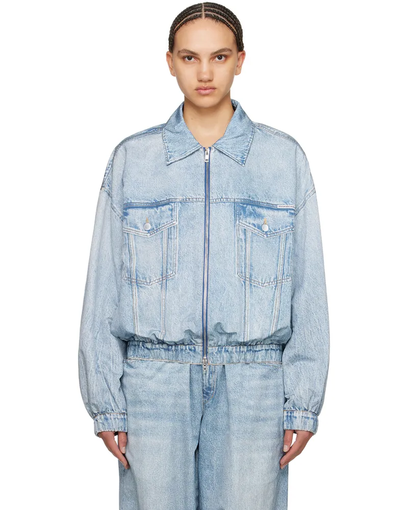 Alexander Wang Blue Printed Denim Bomber Jacket 487a
