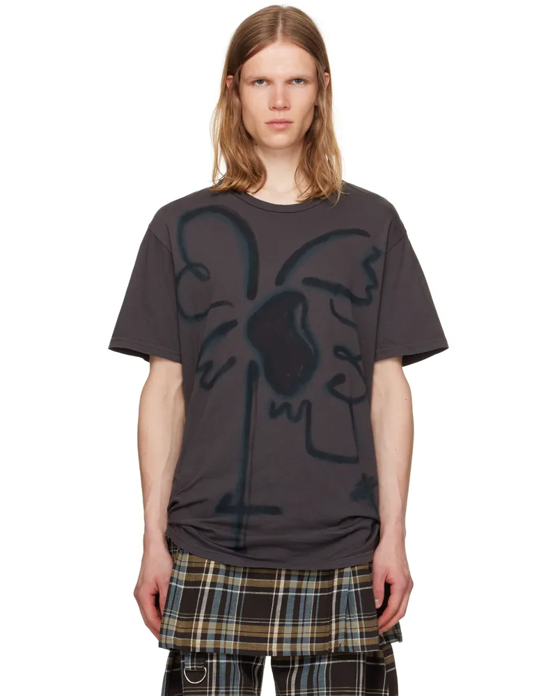 Collina Strada Gray Flower Print T-shirt Charcoal