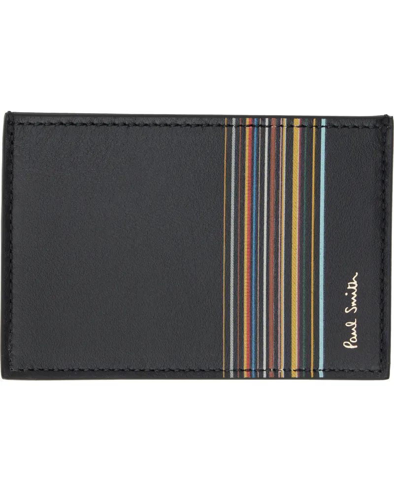 Paul Smith Black Leather Signature Stripe Block Credit Card Holder 79