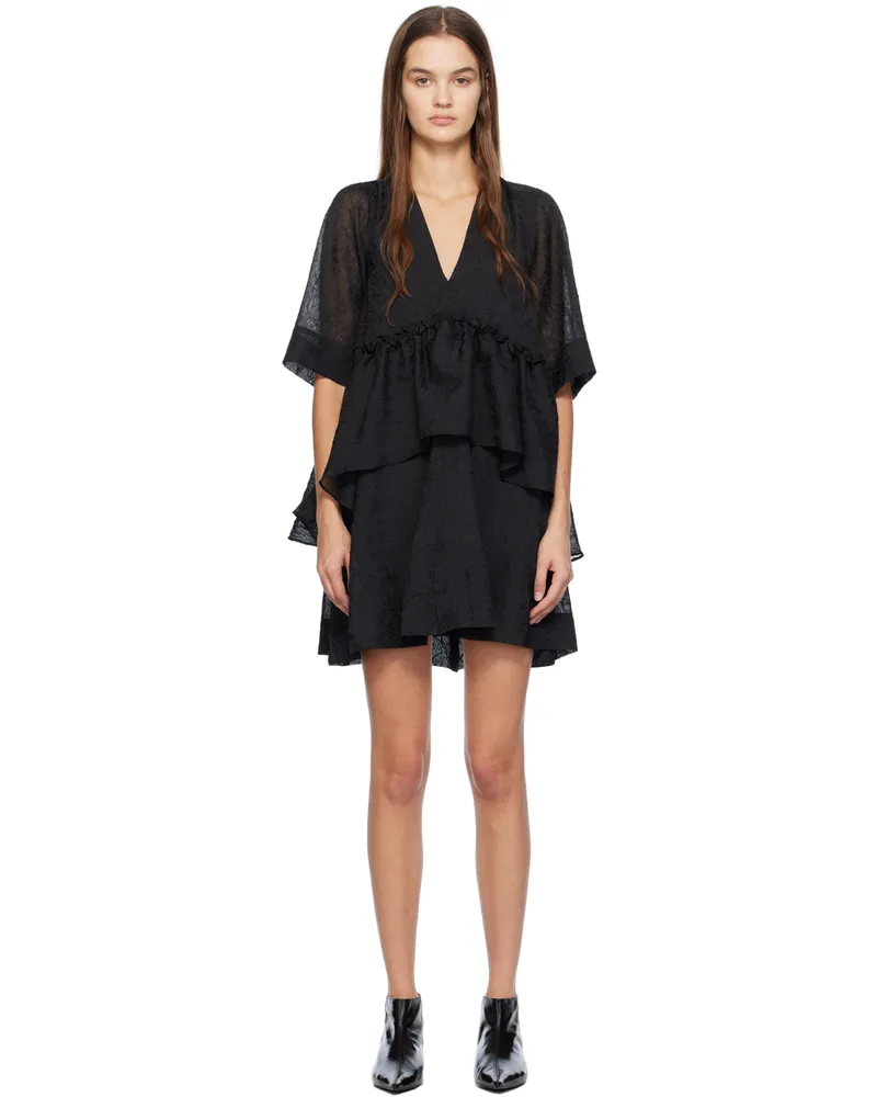 Ganni Black Crinkled Minidress 099