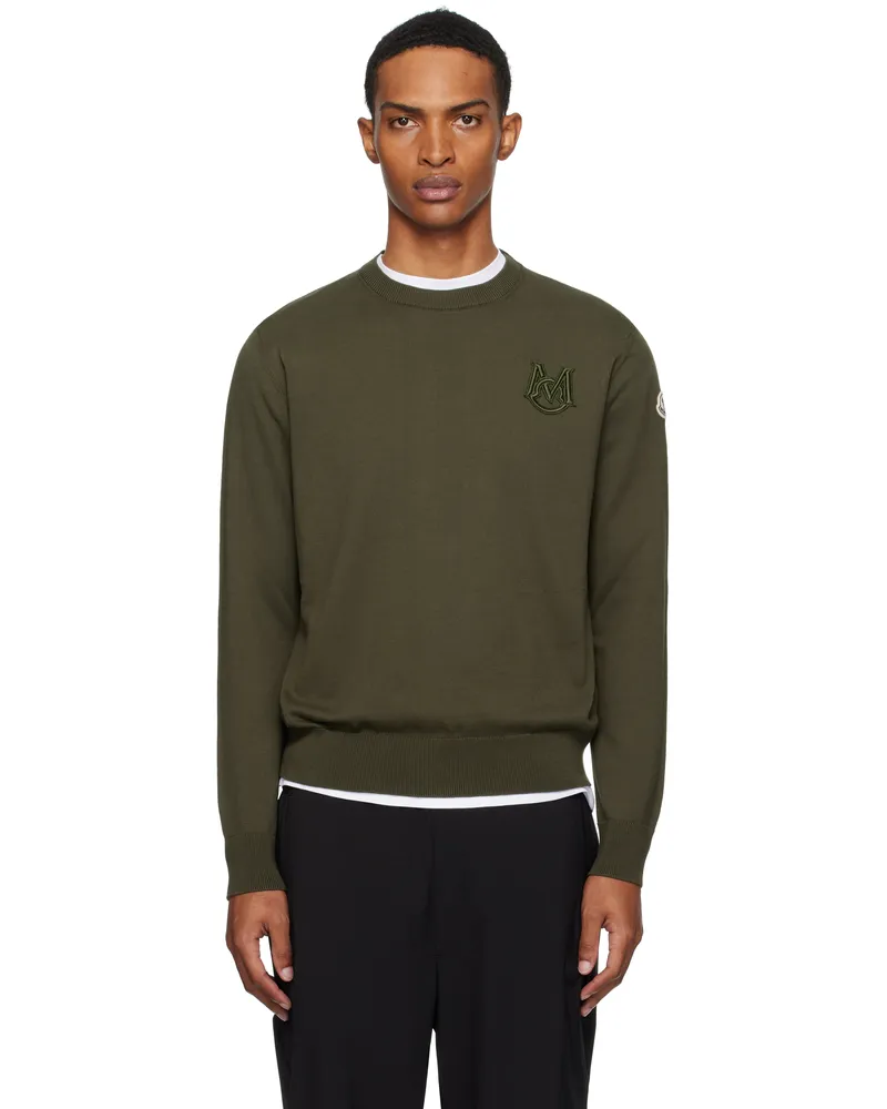 Moncler Khaki Embroidered Monogram Cotton Sweater 825