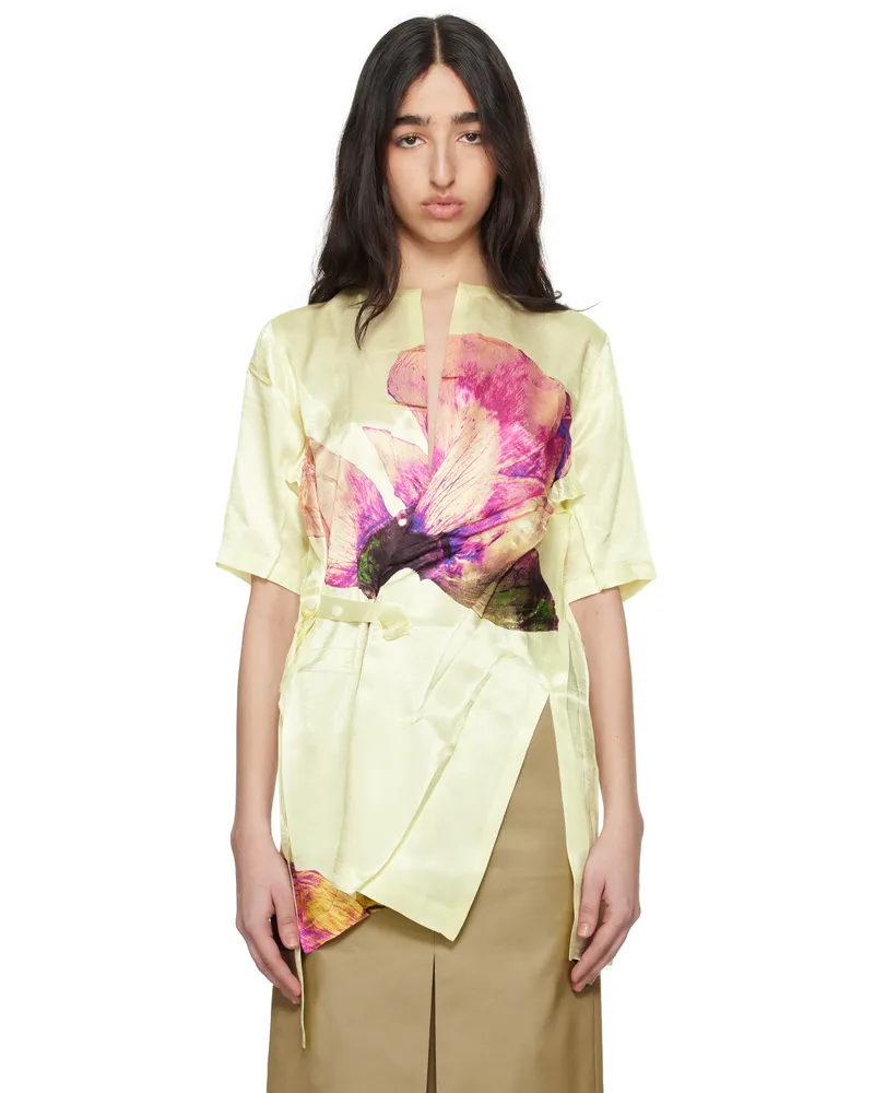 Issey Miyake Yellow Pressed Flora Blouse 98