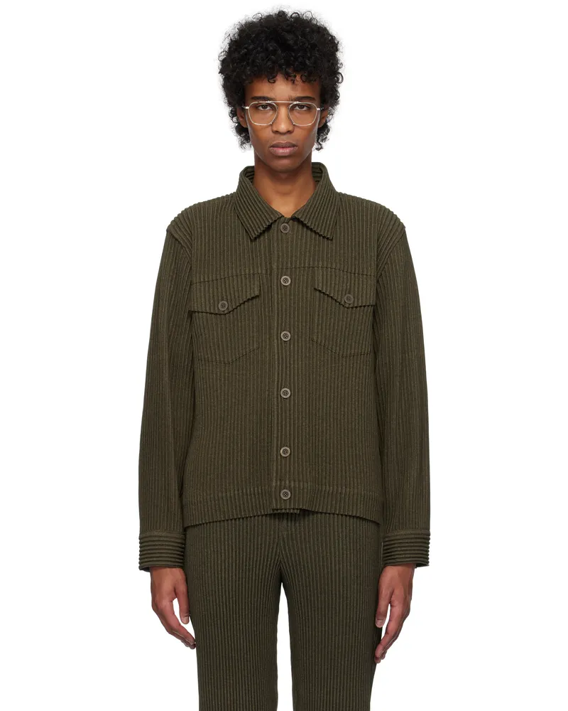 Issey Miyake Khaki Wool Like Light Jacket 65-khaki