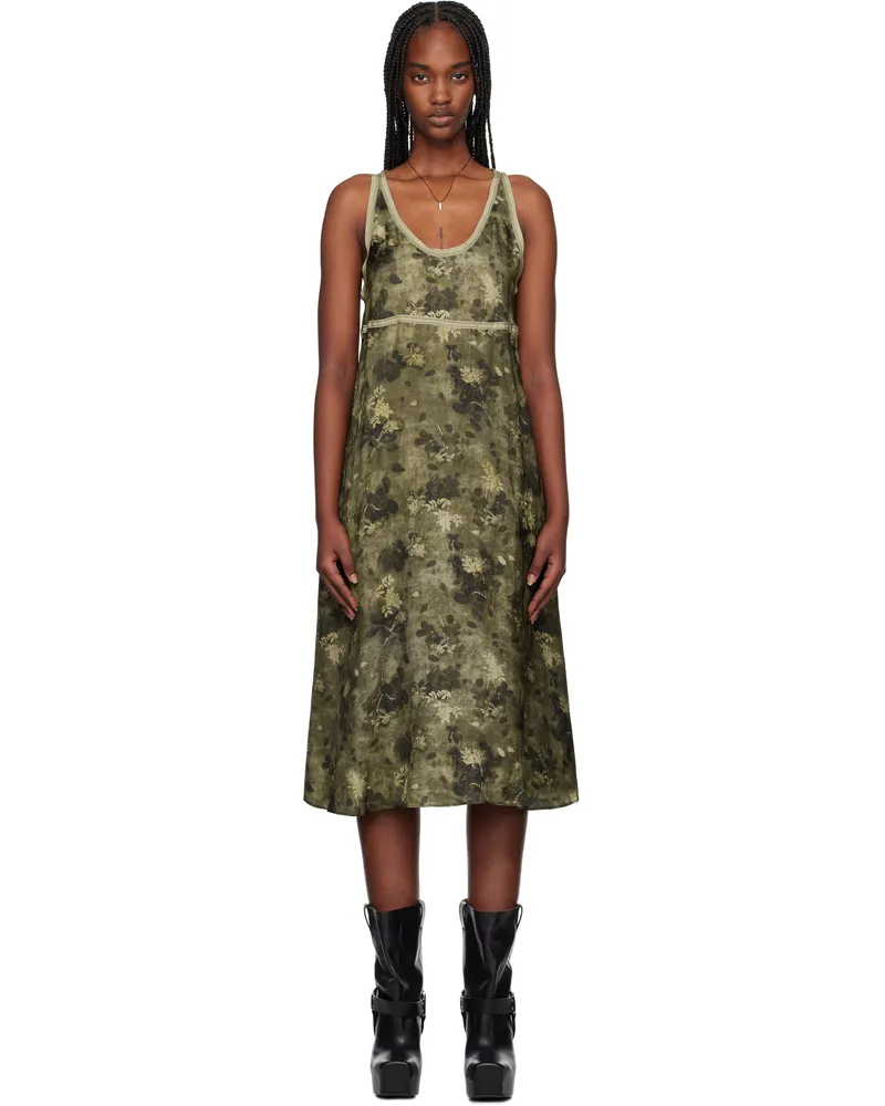 R13 Green Taped Tank Midi Dress Olive