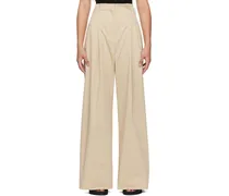 Beige Cotton Paperbag Waist Trousers