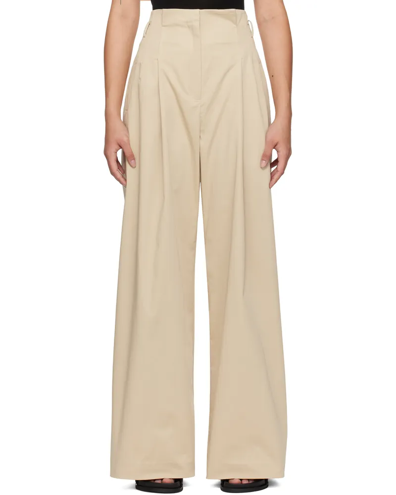 St. Agni Beige Cotton Paperbag Waist Trousers Champagne