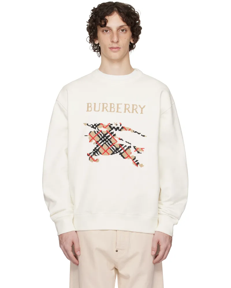 Burberry White Intarsia EKD Sweatshirt Chalk