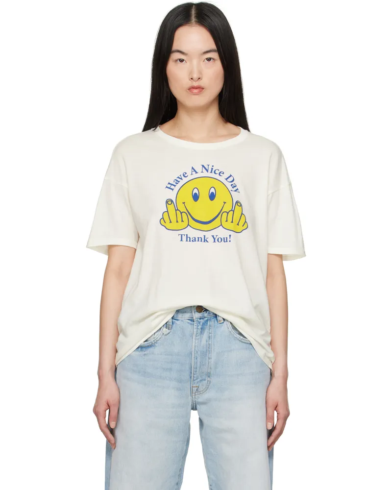 R13 Off-White 'Have A Nice Day' Relaxed T-shirt Ecru