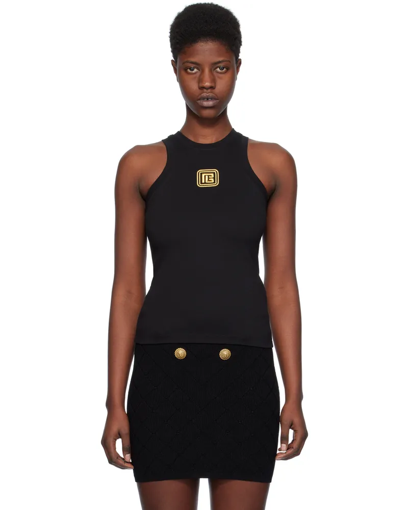 Balmain Black 'PB' Tank Top Ead