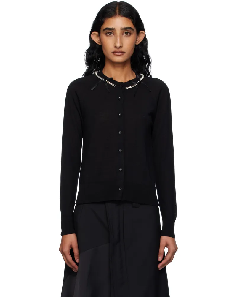 Simone Rocha Black Pearl & Chain Bow Cardigan Black