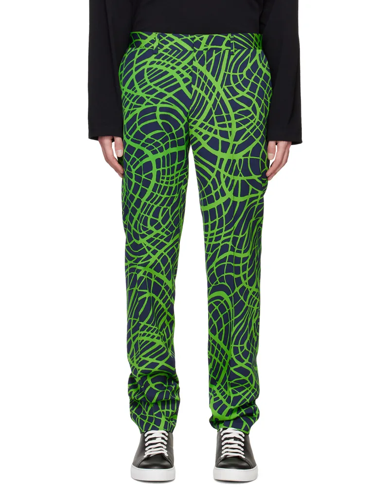 Moschino Navy & Green Wave Line Trousers J1290