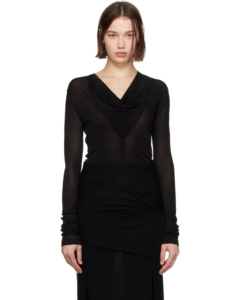 Totême Black Draped V-Neck T-shirt Black
