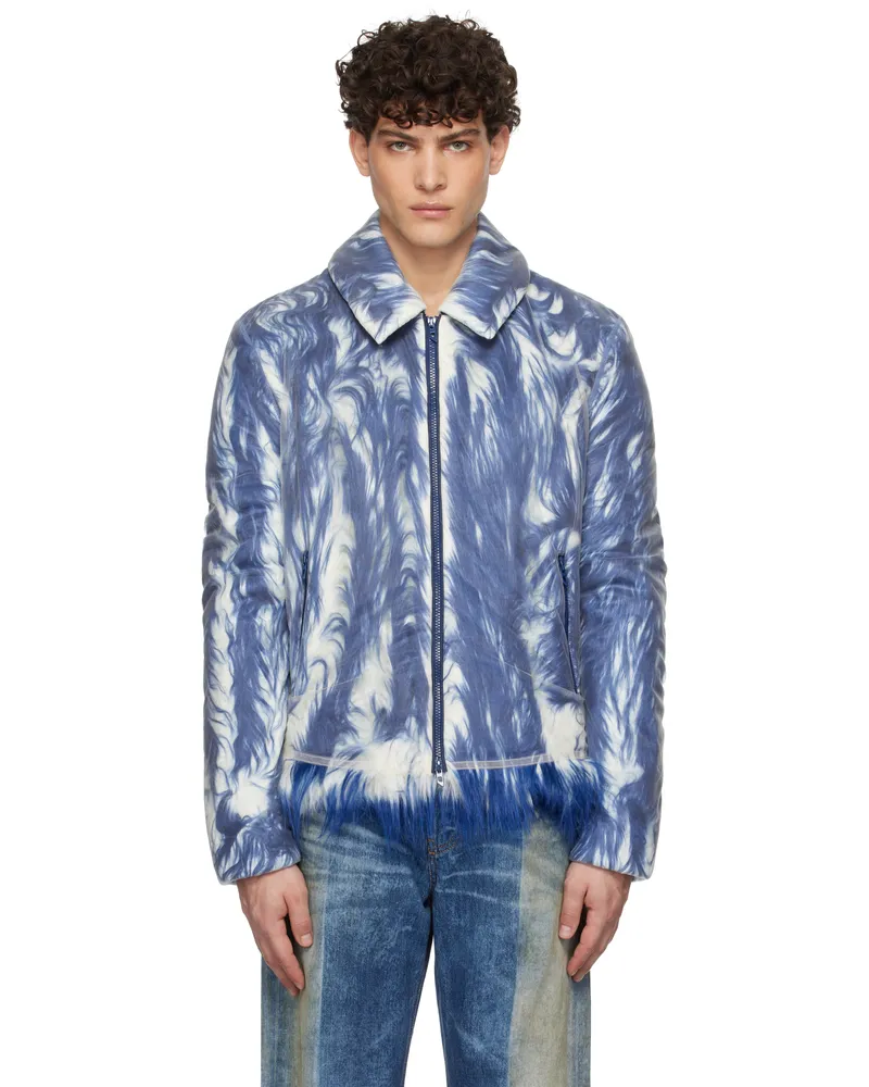 Diesel Blue & White W-Woufy Faux-Fur Jacket 8lc