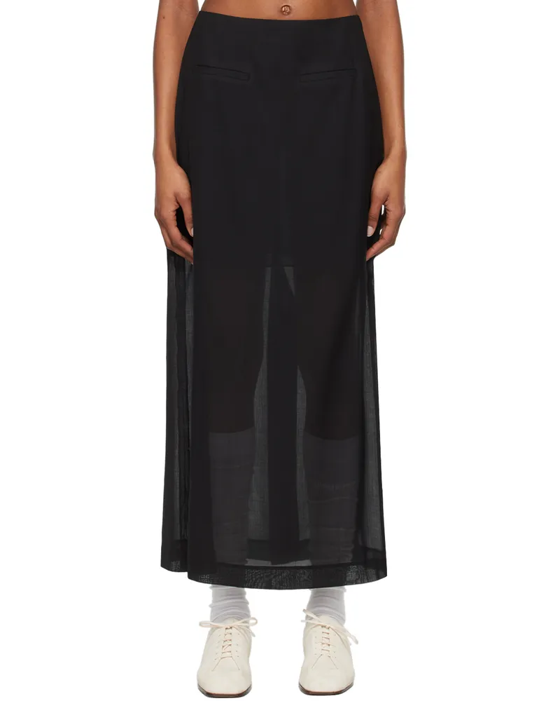 AMOMENTO Black Sheer Maxi Skirt Black