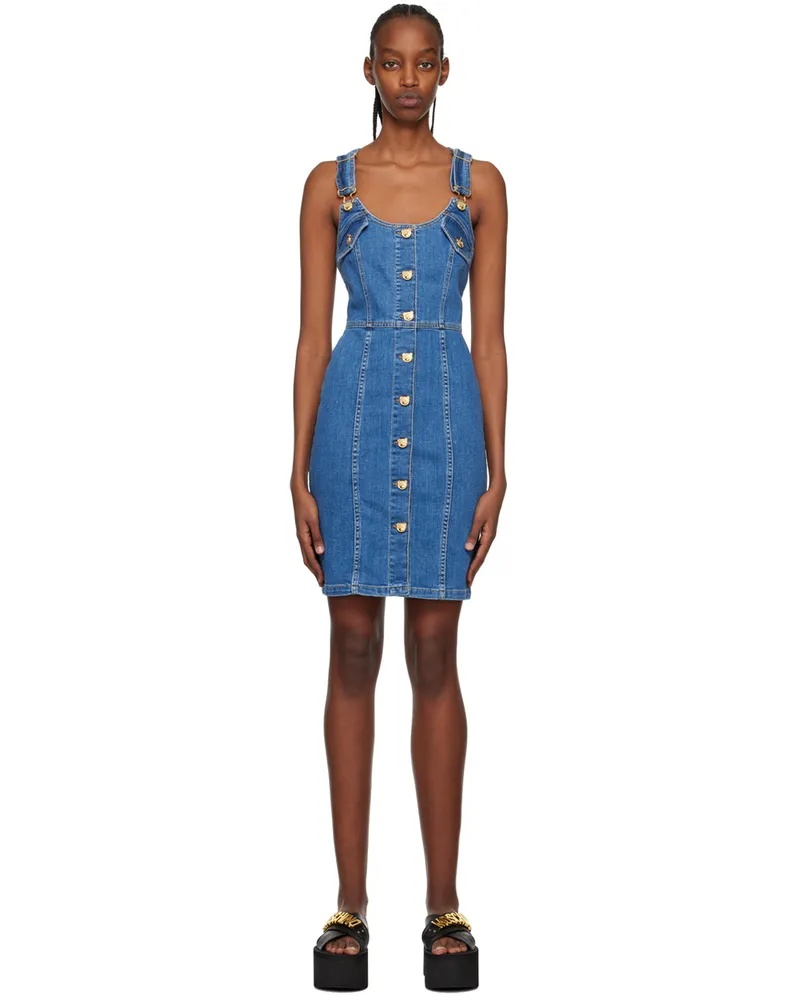 Moschino Blue Teddy Buttons Denim Minidress A0295