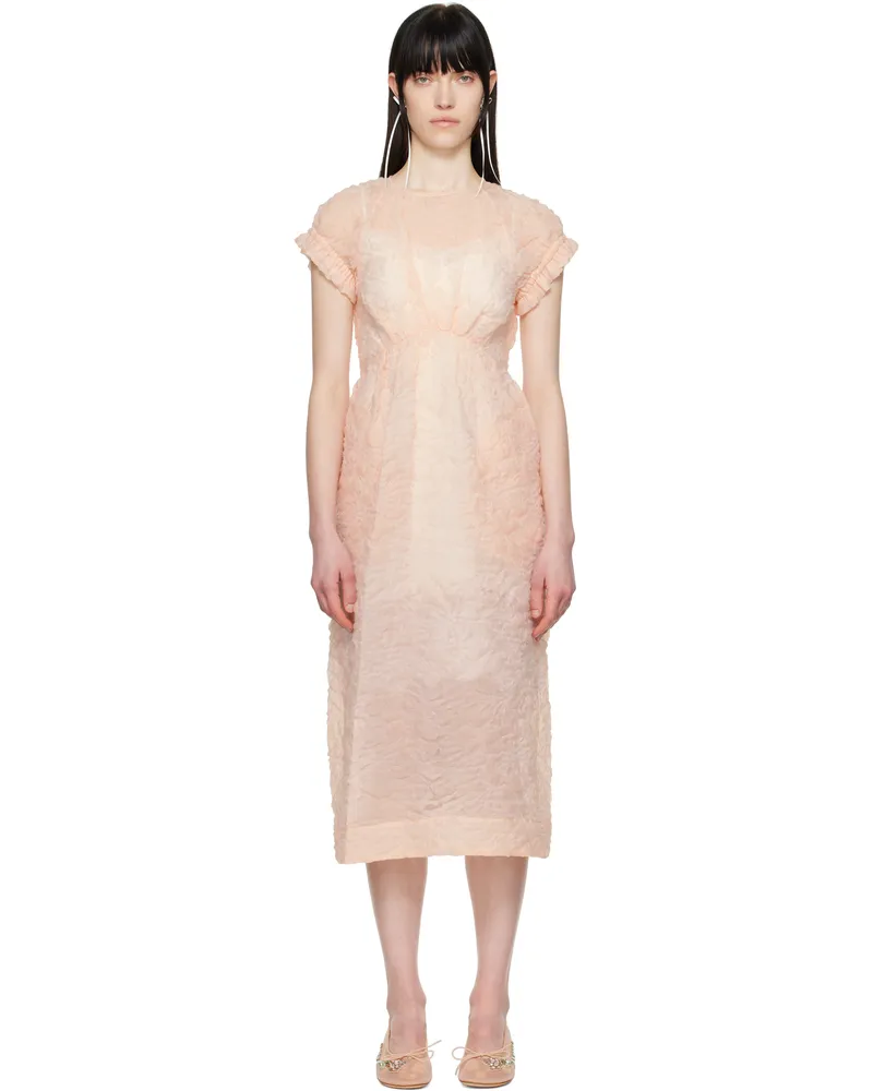 Simone Rocha Pink Elasticated Gathered Sleeve Tulip Midi Dress Peach