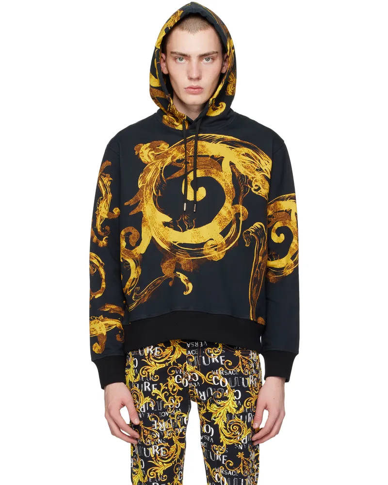 Versace Jeans Black Watercolor Couture Hoodie Eg89