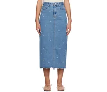Blue Flower Denim Maxi Skirt