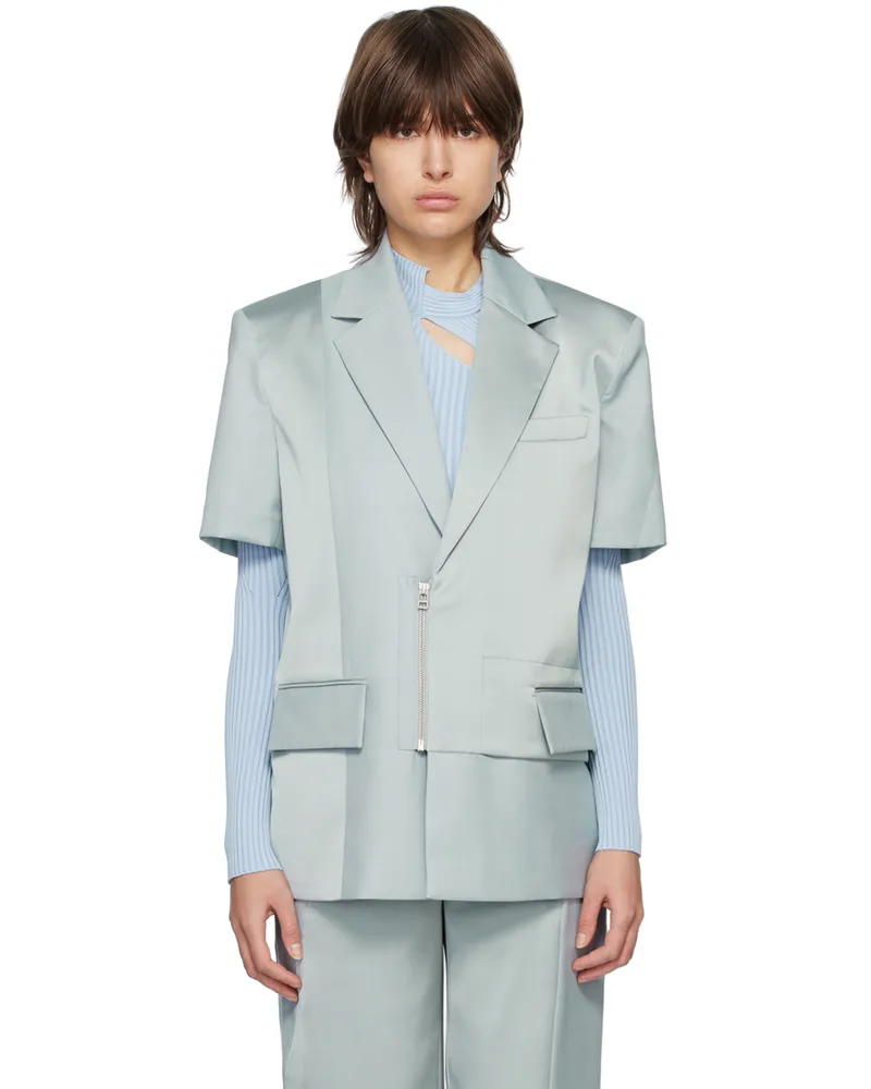 Feng Chen Wang Gray Short Sleeve Blazer Grey