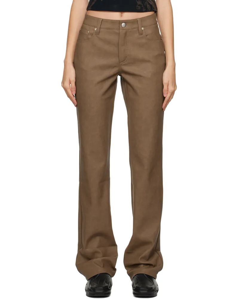 MISBHV Brown Straight Faux-Leather Pants Brown