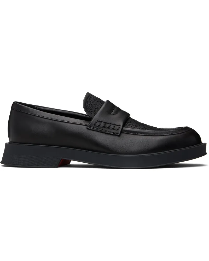 HUGO BOSS Black Embroidered-Logo Loafers 001-black