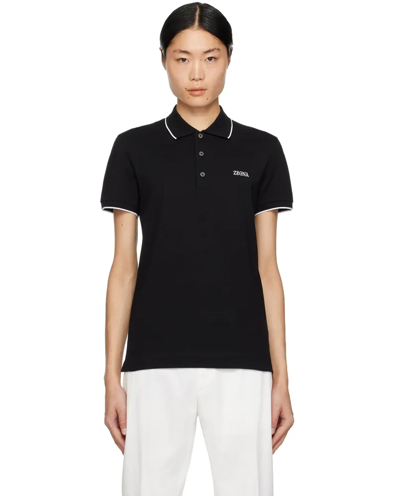 Ermenegildo Zegna Black Embroidered Polo Shirt K09