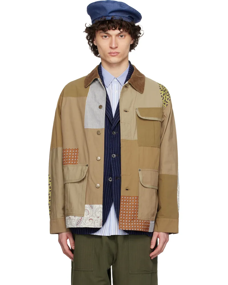 Comme des Garçons Khaki Nylon Back Satin Mix Jacket Beige
