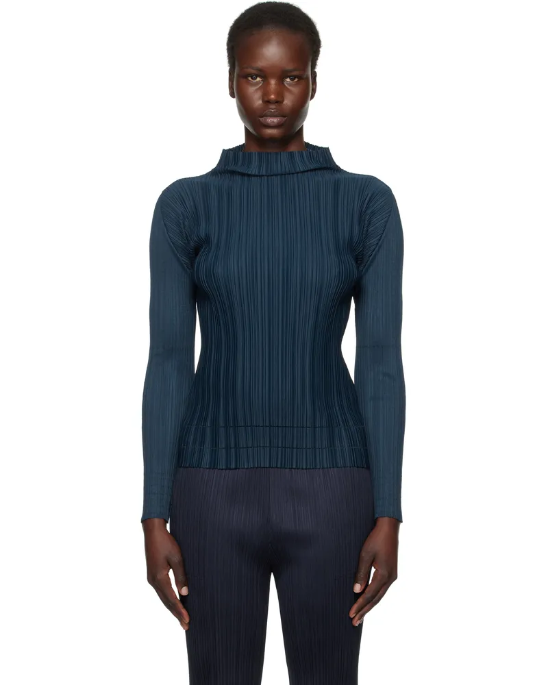 Issey Miyake Navy Soft Pleats Top 79