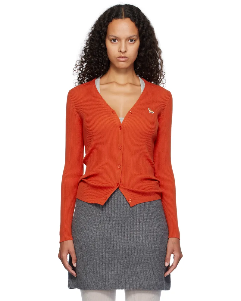 Kitsuné Red Baby Fox Patch Fine Ribbed Cardigan P653