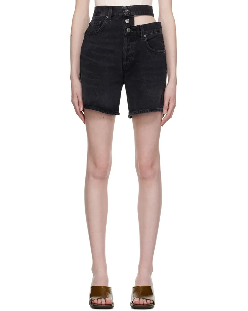 AGOLDE Black Broken Waistband Denim Shorts Course