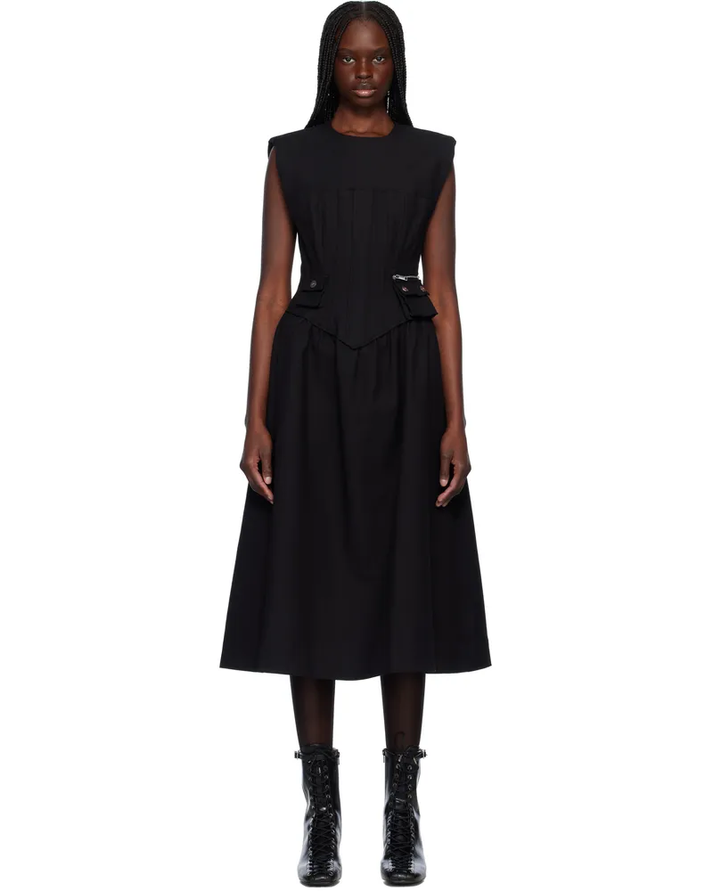 Ganni Black Heavy Cotton Corset Midi Dress 099