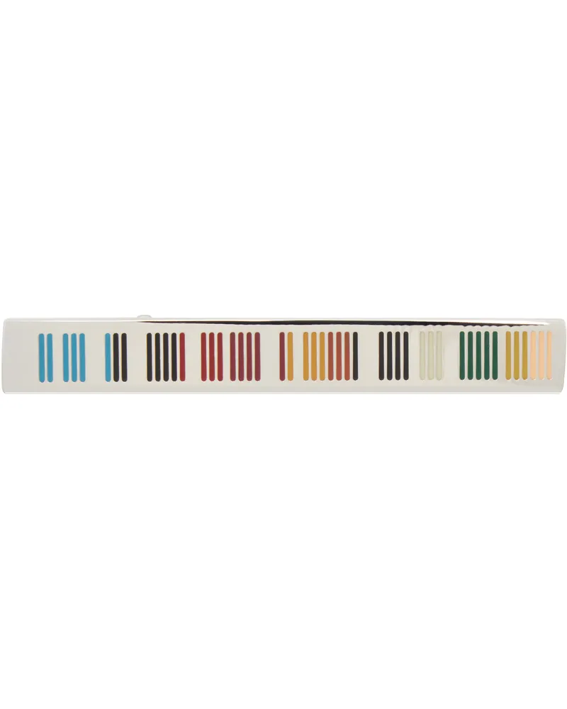 Paul Smith Silver Signature Stripe Tie Bar 92