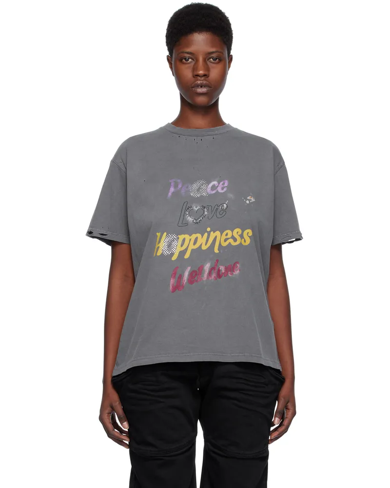 WE 11 DONE Gray Lettering T-Shirt Charcoal