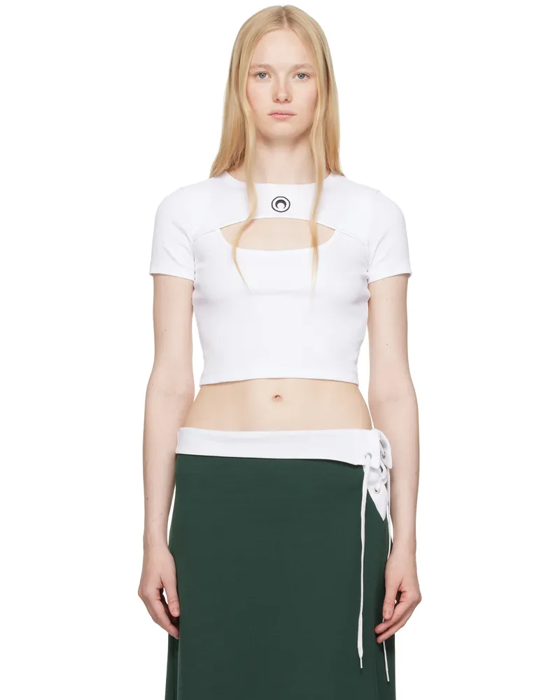 Marine Serre White Moon Logo Ribbed Jersey Cut-Out T-shirt Wh10