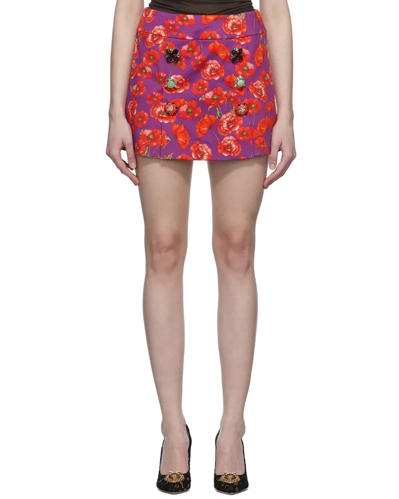 Dolce & Gabbana Purple Poppy Print Drill Miniskirt Hp3iw