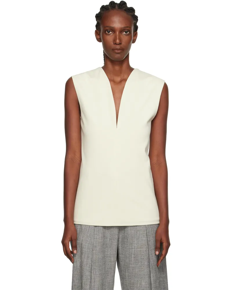 Lanvin Off-White Jersey Plunging Neckline Top Hortensia
