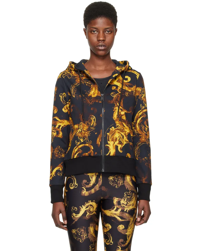 Versace Jeans Black Watercolor Couture Hoodie Eg89