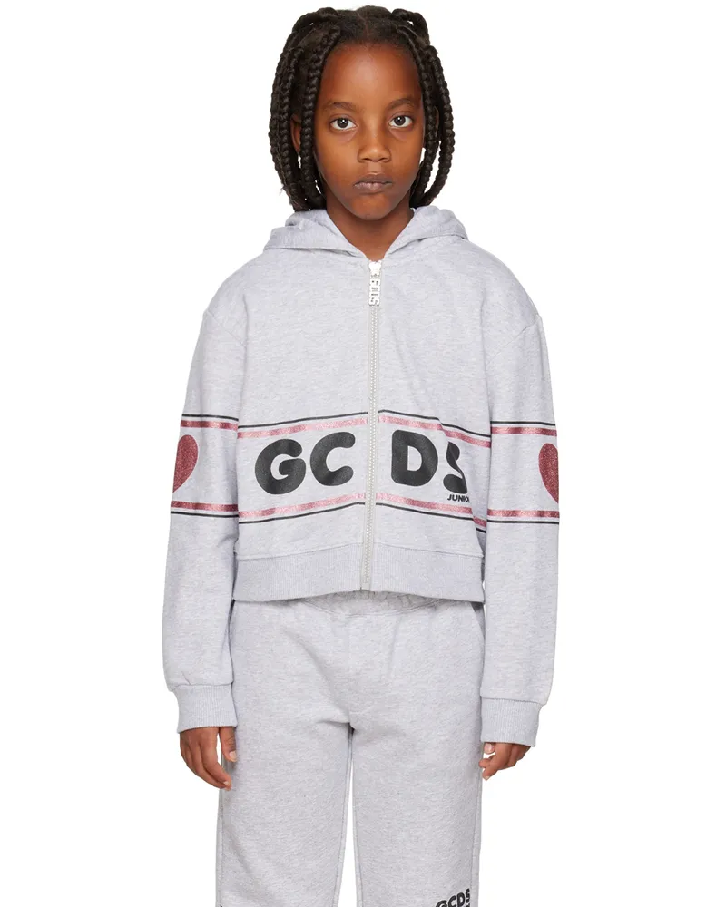 GCDS Kids Gray Logo Hoodie Grey