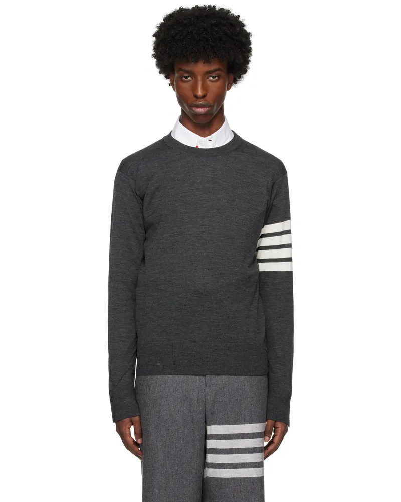Thom Browne Gray Wool 4-Bar Sweater 022