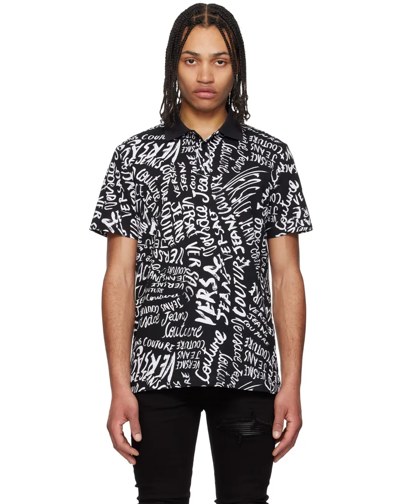 Versace Jeans Black Logo Pattern Polo El01-899