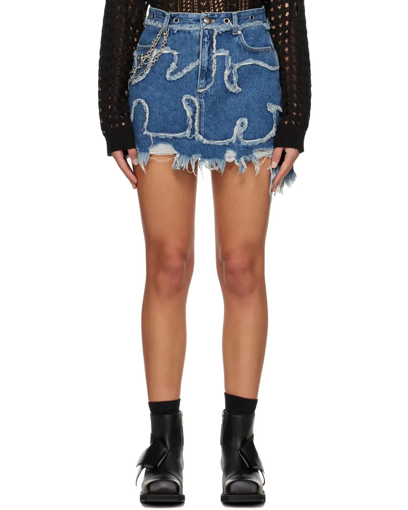 Andersson Bell Blue Miako Wave Denim Miniskirt Denim