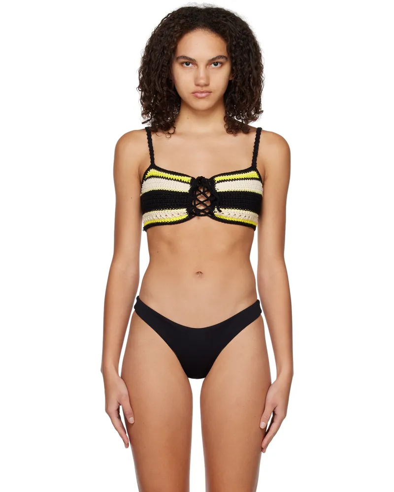 Ganni Black & Yellow Self-Tie Bikini Top 373