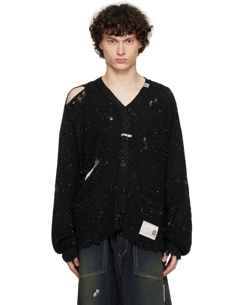 MIHARAYASUHIRO Black Distressed Spangle Knit Cardigan Blk