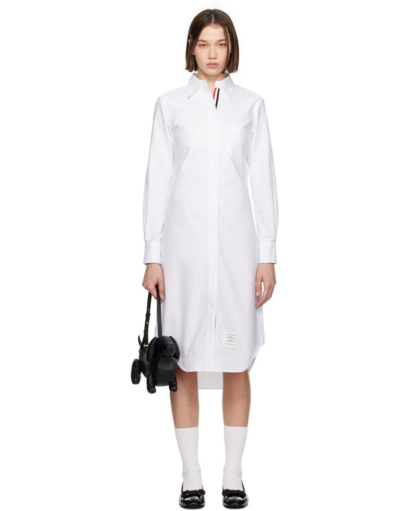 Thom Browne White Oxford Stripe Shirt Midi Dress 100