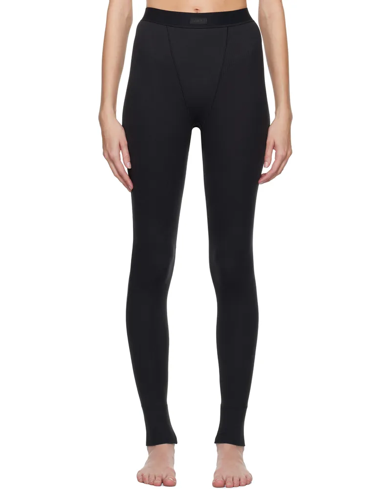 SKIMS Black Cotton Rib Leggings Soot