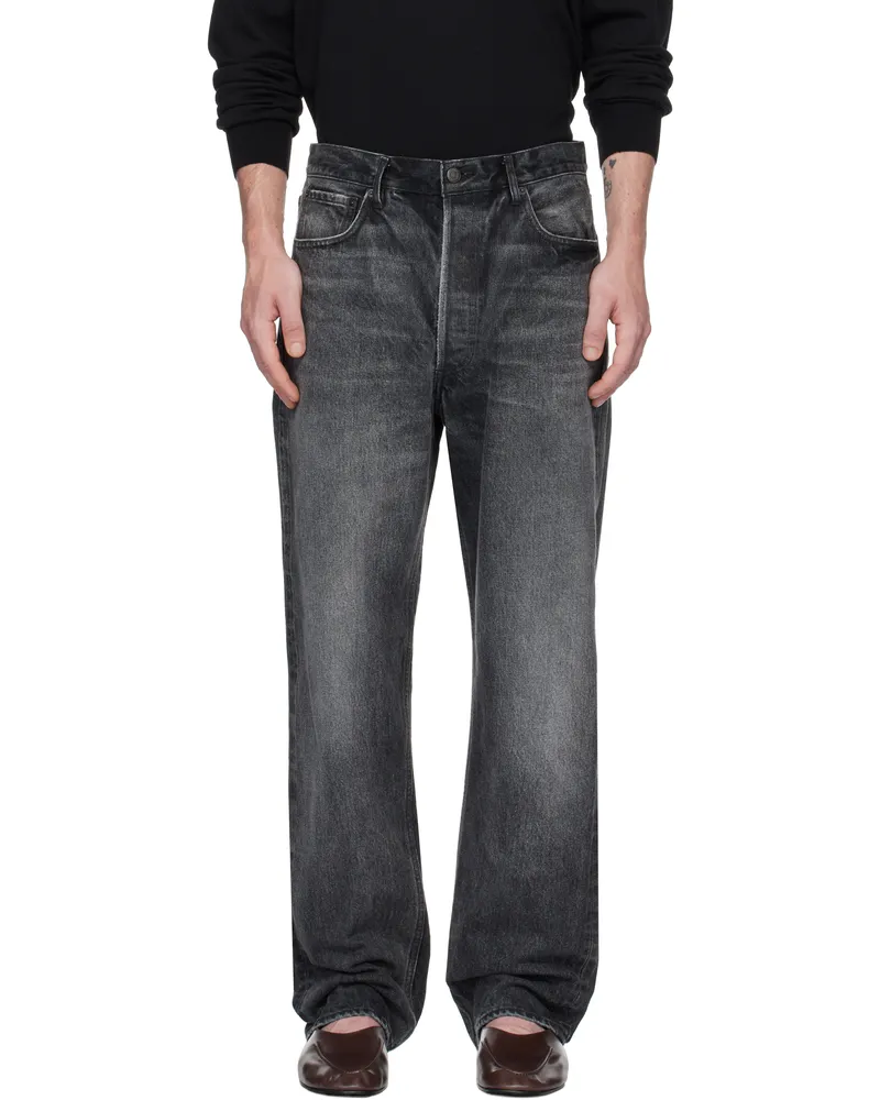 AURALEE Black Selvedge Faded Heavy Denim Wide Jeans Faded