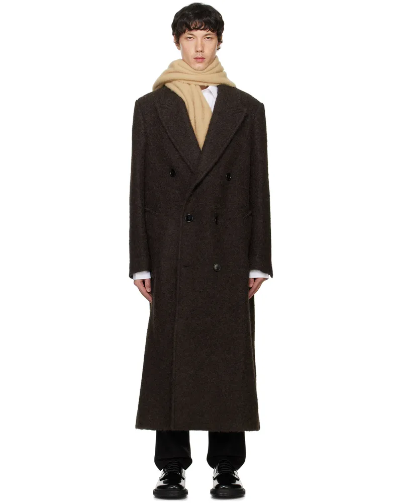 AMI Paris Brown Double-Breasted Coat Dark