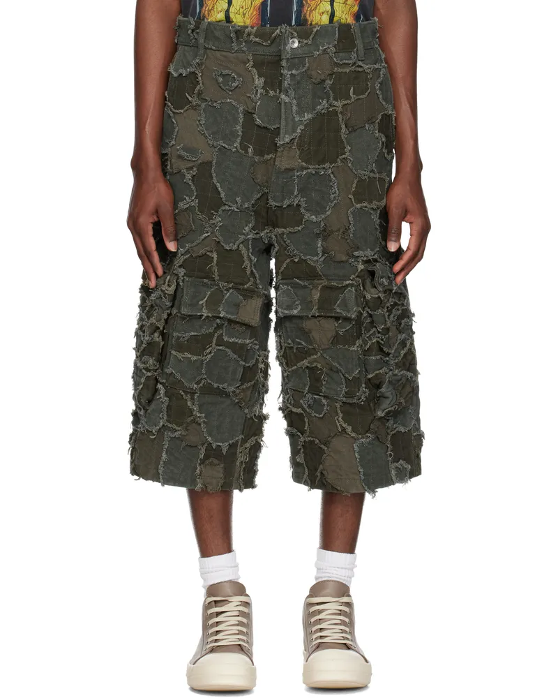 WHO DECIDES WAR Green Field Camo Cargo Shorts Olive