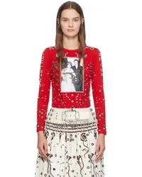 CHOPOVA LOWENA Red E+I Wedding Day Beaded Long Sleeve T-Shirt Red