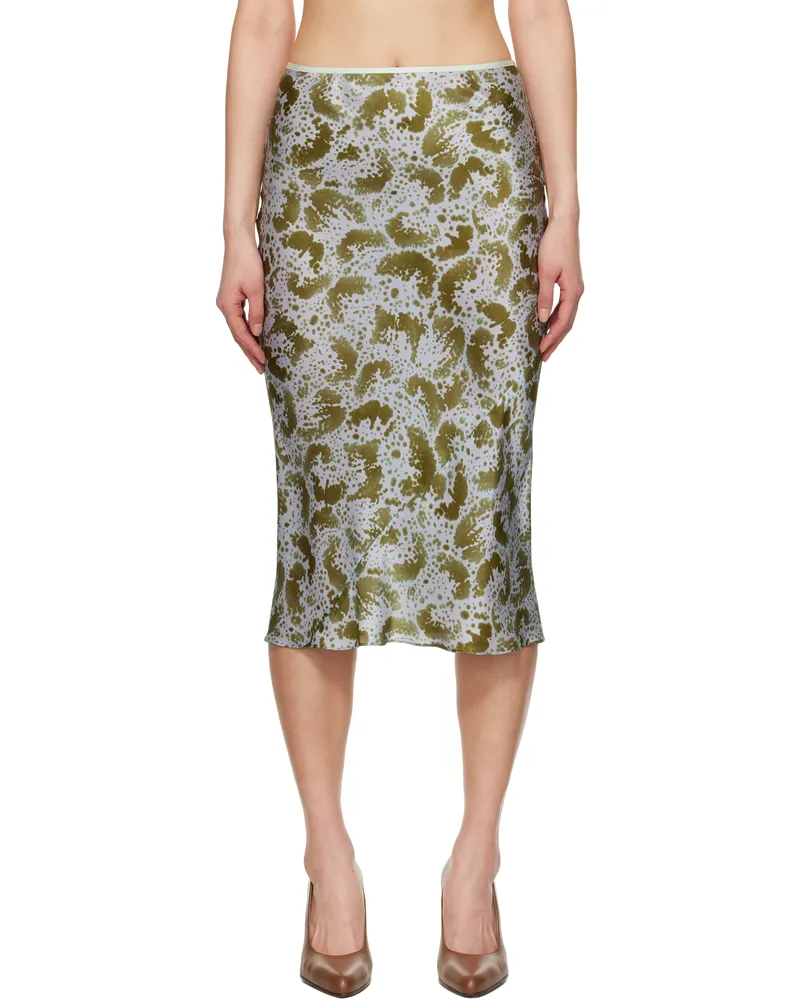 Dries van Noten Blue & Green Printed Silk Midi Skirt 606